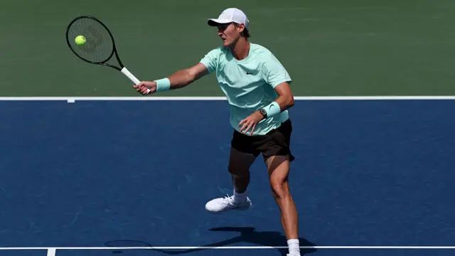Sebastian Korda plays a forehand shot