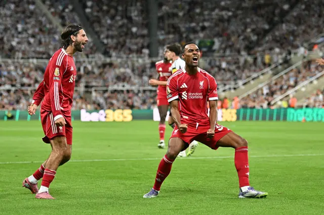 Liverpool's Ryan Gravenberch celebrates scoring their first goal