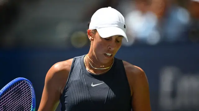 Madison Keys reacts after a point