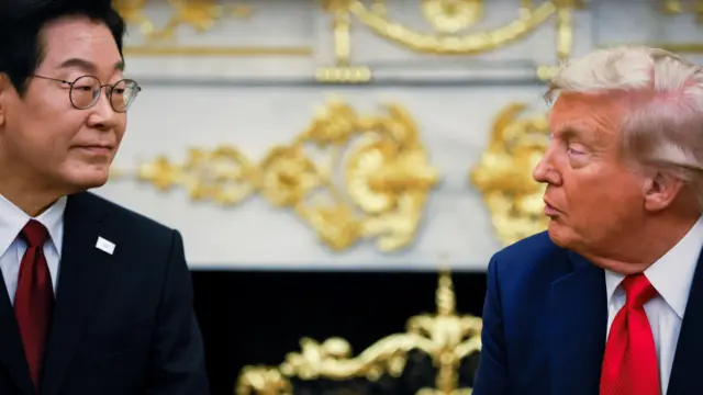 U.S. President Donald Trump meets with South Korean President Lee Jae Myung at the Oval Office, at the White House, in Washington, D.C., U.S., August 25, 2025.
