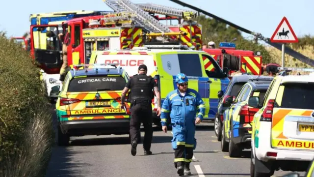 Emergency crews at the crash site on the Isle of Wight