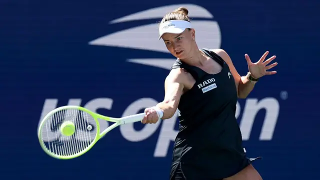 Barbora Krejcikova plays a forehand shot