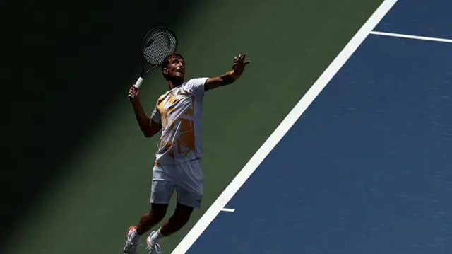 Vit Kopriva serves against Jannik Sinner