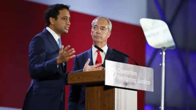 Reform UK's Zia Yusuf (l) spoke at this morning's news conference alongside party leader Nigel Farage