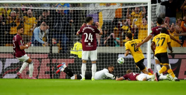 Wolverhampton Wanderers' Rodrigo Gomes scores their side's first goal