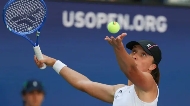 Poland's Iga Swiatek serves