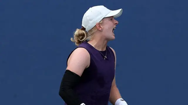 Francesca Jones of Great Britain reacts