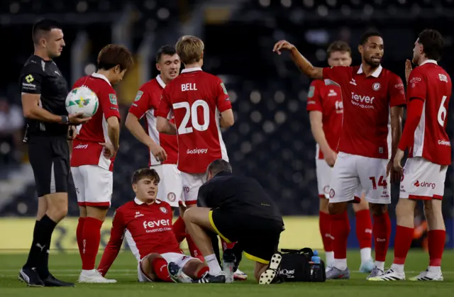 Bristol City's Josh Stokes receives medical attention