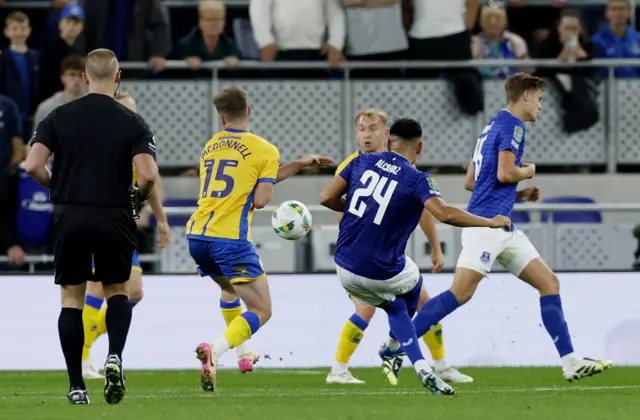 Everton's Carlos Alcaraz scores their first goal