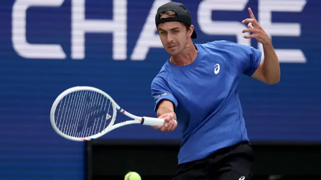 Zachary Svajda of the United States hits a forehand