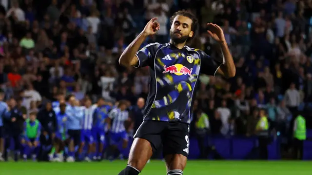 Dominic Calvert-Lewin looking disappointed after missing in a penalty shootout for Leeds against Sheffield Wednesday