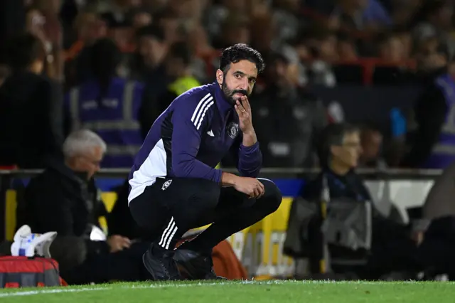 Ruben Amorim, Manager of Manchester United, looks dejected