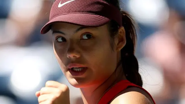 Emma Raducanu of Great Britain reacts