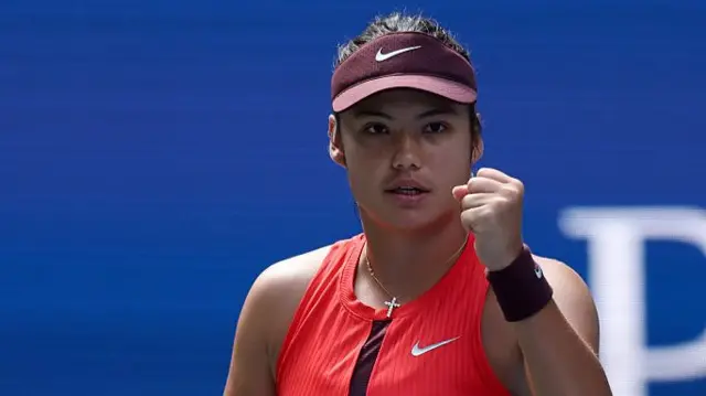 Emma Raducanu of Great Britain reacts