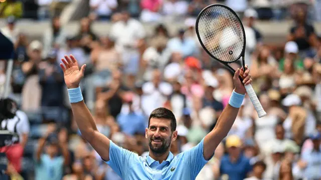 Serbia's Novak Djokovic celebrates his victory over USA's Zachary Svajda