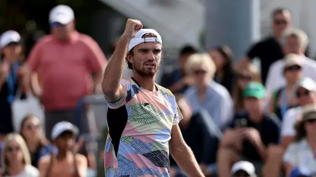 Tomas Machac celebrates his second round win