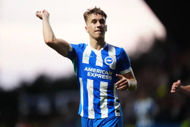 Brighton & Hove Albion's Brajan Gruda celebrates scoring their second goal.