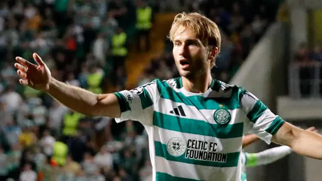 Celtic's Benjamin Nygren reacts