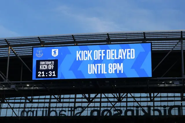 A message to supporters is seen detailing a delay to kickoff due to ticketing issues
