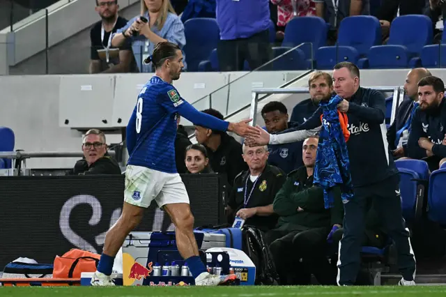 Jack Grealish leaves the pitch substituted