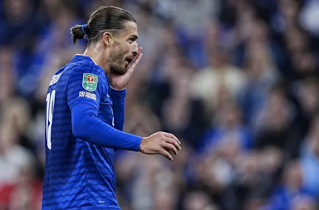 Everton's Jack Grealish reacts to a missed chance