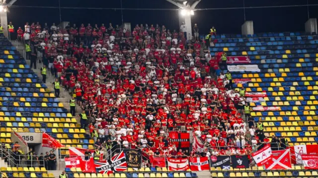 Aberdeen Fans during a UEFA Europa League Play-offs Second Leg match between FCSB and Aberdeen at the National Arena in Bucharest
