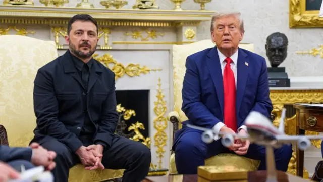 Donald Trump meets Volodymyr Zelensky in the White House in Washington DC, on 18 August 2025.