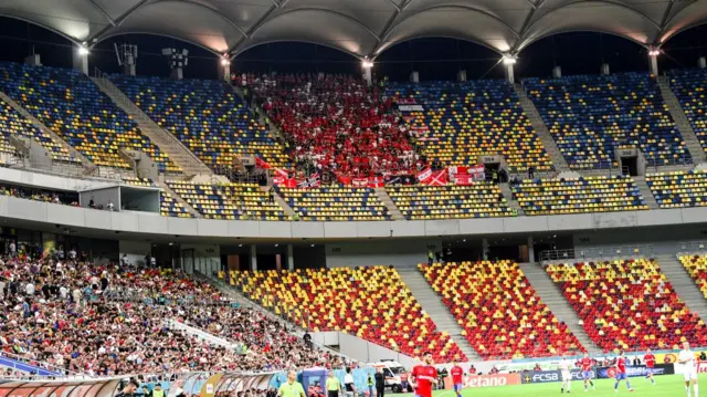 Aberdeen Fans during a UEFA Europa League Play-offs Second Leg match between FCSB and Aberdeen at the National Arena in Bucharest