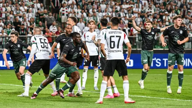 Rocky Bushiri celebrates after scoring for Hibernian against Legia Warsaw