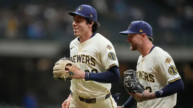 Christian Yelich and Bryce Turang of the Milwaukee Brewers