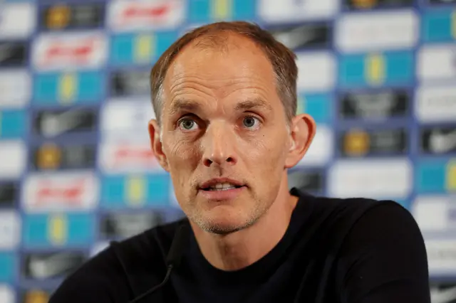 Thomas Tuchel, Head Coach of England speaks to the media during an England Men Press Conference at Hilton Wembley on August 29, 2025 in Wembley, England.