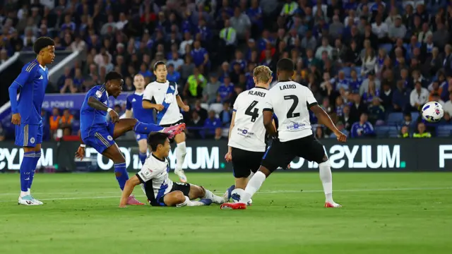 Abdul Fatawu bends his finish past despairing Birmingham defenders
