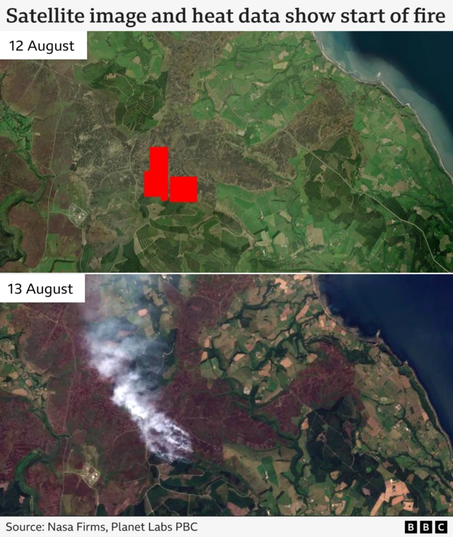 Satellite image showing the scale of the moor fire