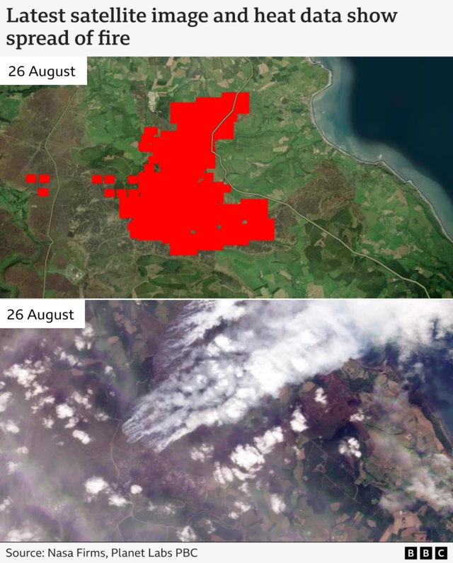Satellite image showing the scale of the moor fire