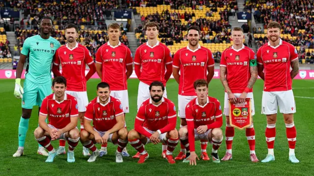 A Wrexham team photo ahead of a friendly against Wellington Phoenix in New Zealand