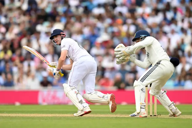 Harry Brook plays a shot