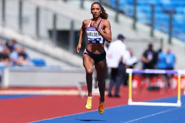 Lina Nielsen in the 400m hurdldes