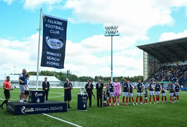 Falkirk unfurl the Championship flag