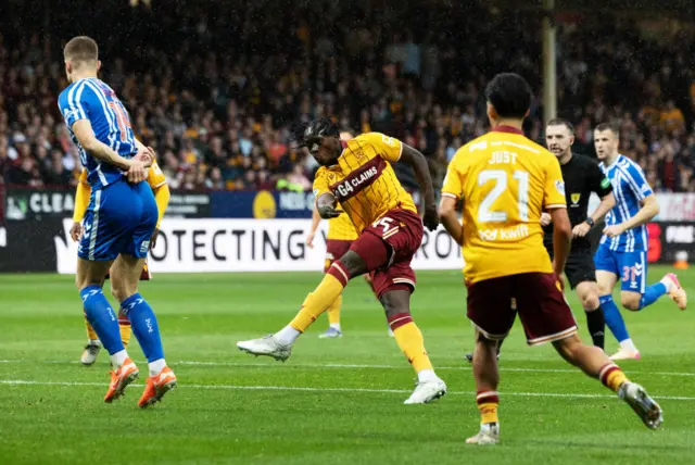 Motherwell's Emmanuel Longelo scores