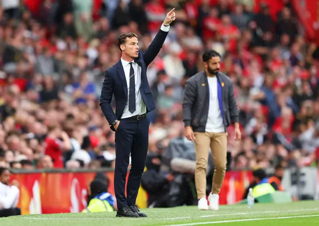 Scott Parker, Manager of Burnley, reacts during the Premier League match between Manchester United and Burnley at Old Trafford on August 30, 2025 in Manchester, England.