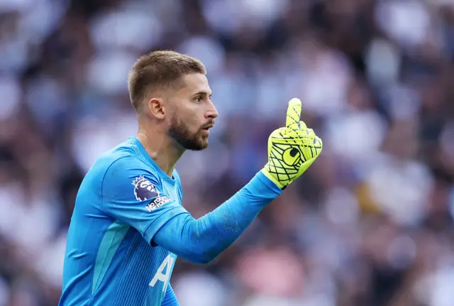 Guglielmo Vicario of Tottenham Hotspur during the Premier League match between Tottenham Hotspur and Bournemouth at Tottenham Hotspur Stadium on August 30, 2025 in London, England.