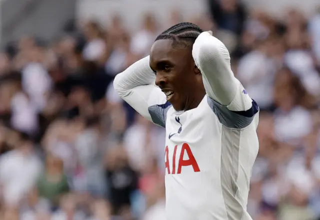 Tottenham Hotspur's Mathys Tel reacts