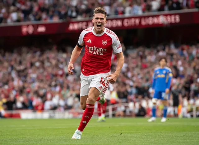 Gyokeres celebrates his goal v Leeds