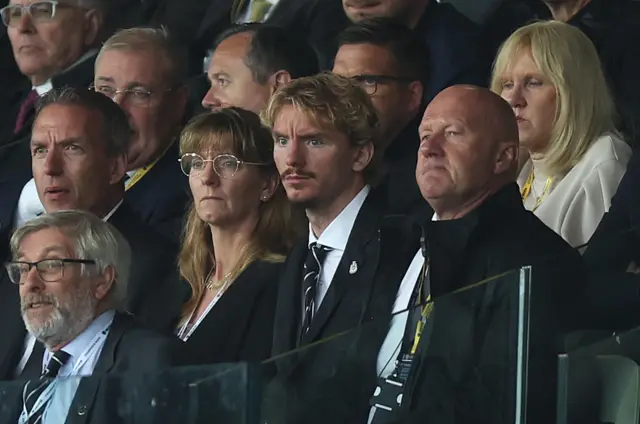 New Newcastle United signing Nick Woltemade in the stands during the Premier League match at Elland Road, Leeds