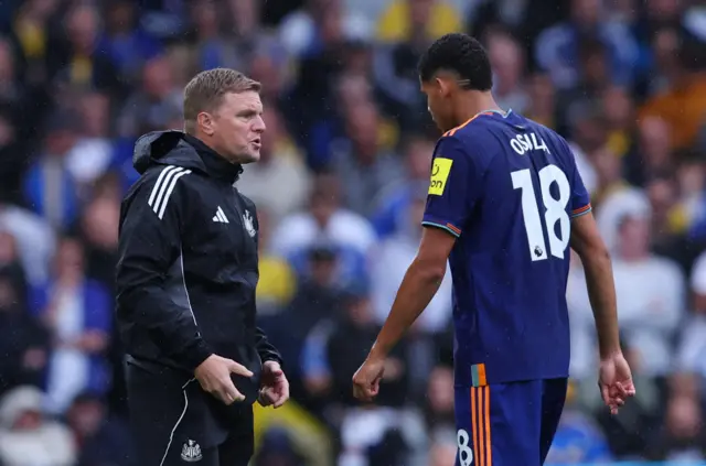 Newcastle United manager Eddie Howe reacts with William Osula