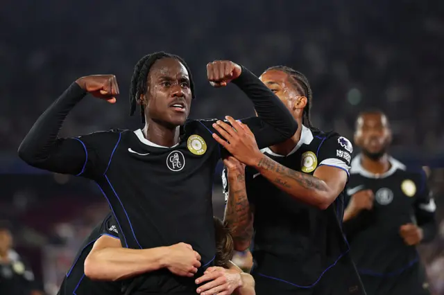 Chelsea celebrating a goal against West Ham