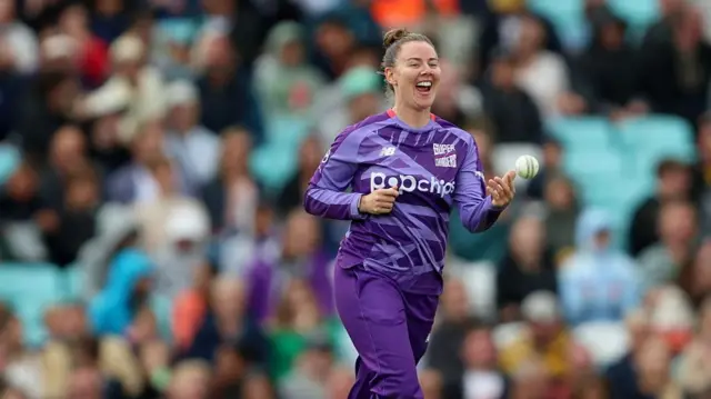 Linsey Smith of Northern Superchargers celebrates after taking a catch