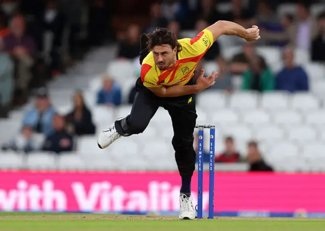 Marcus Stoinis of Trent Rockets bowls