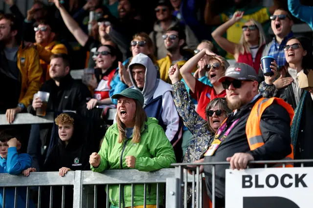 Fans of Brazil celebrate after Bianca Silva of Brazi