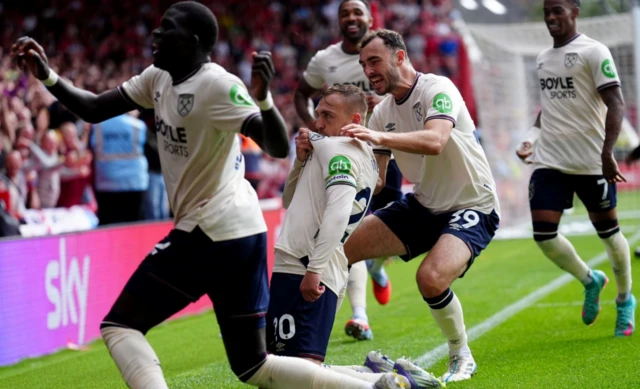 West Ham United's Jarrod Bowen celebrates